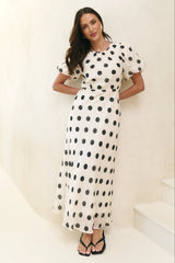 Flo & Frankie Ladies Stage Polka Dot Puff Sleeve Maxi Dress