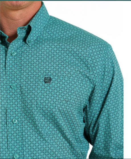Cinch Mens Geometric Print Turquoise Shirt