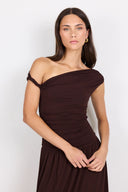Georgia Zoe Vanguard Chocolate Off Shoulder Ruched Maxi Dress
