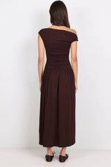 Georgia Zoe Vanguard Chocolate Off Shoulder Ruched Maxi Dress