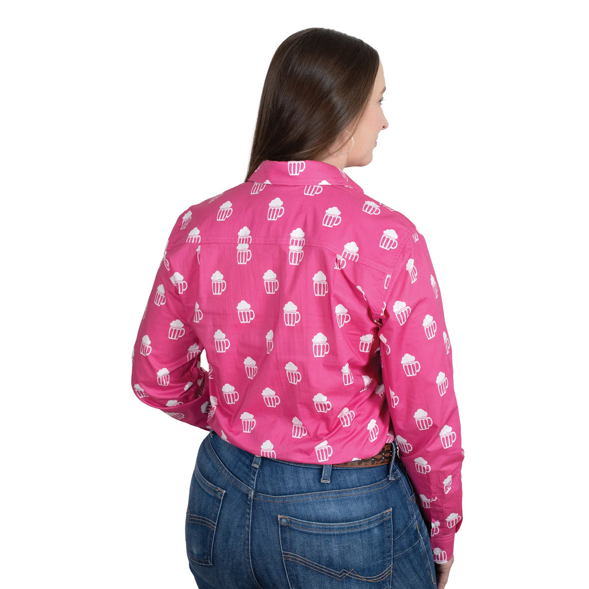 Just Country Ladies Abbey Full Button Print Work Shirt - Rose Brew