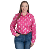 Just Country Ladies Abbey Full Button Print Work Shirt - Rose Brew