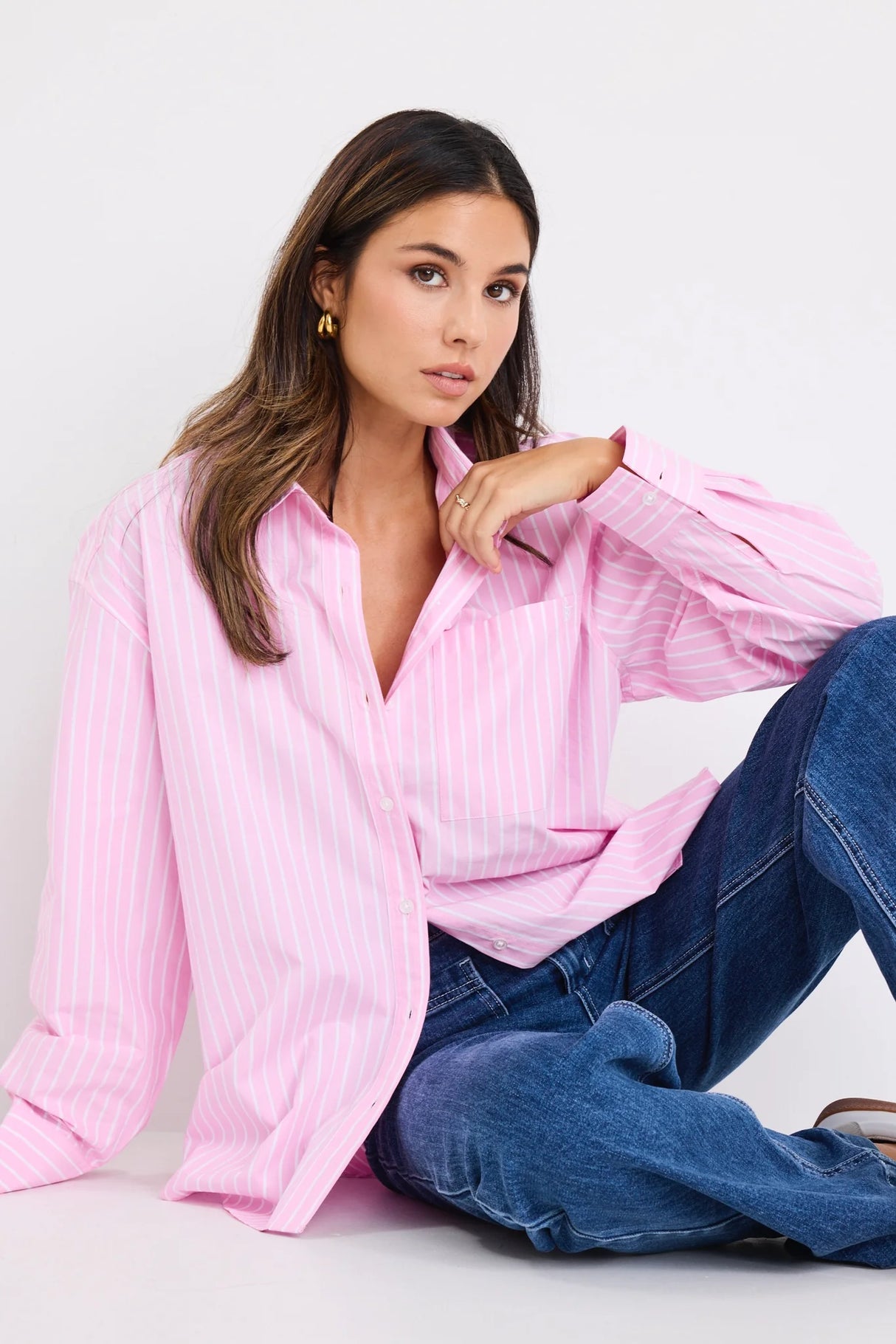 Flo & Frankie Ladies You Got This Stripe Oversized Boyfriend Shirt