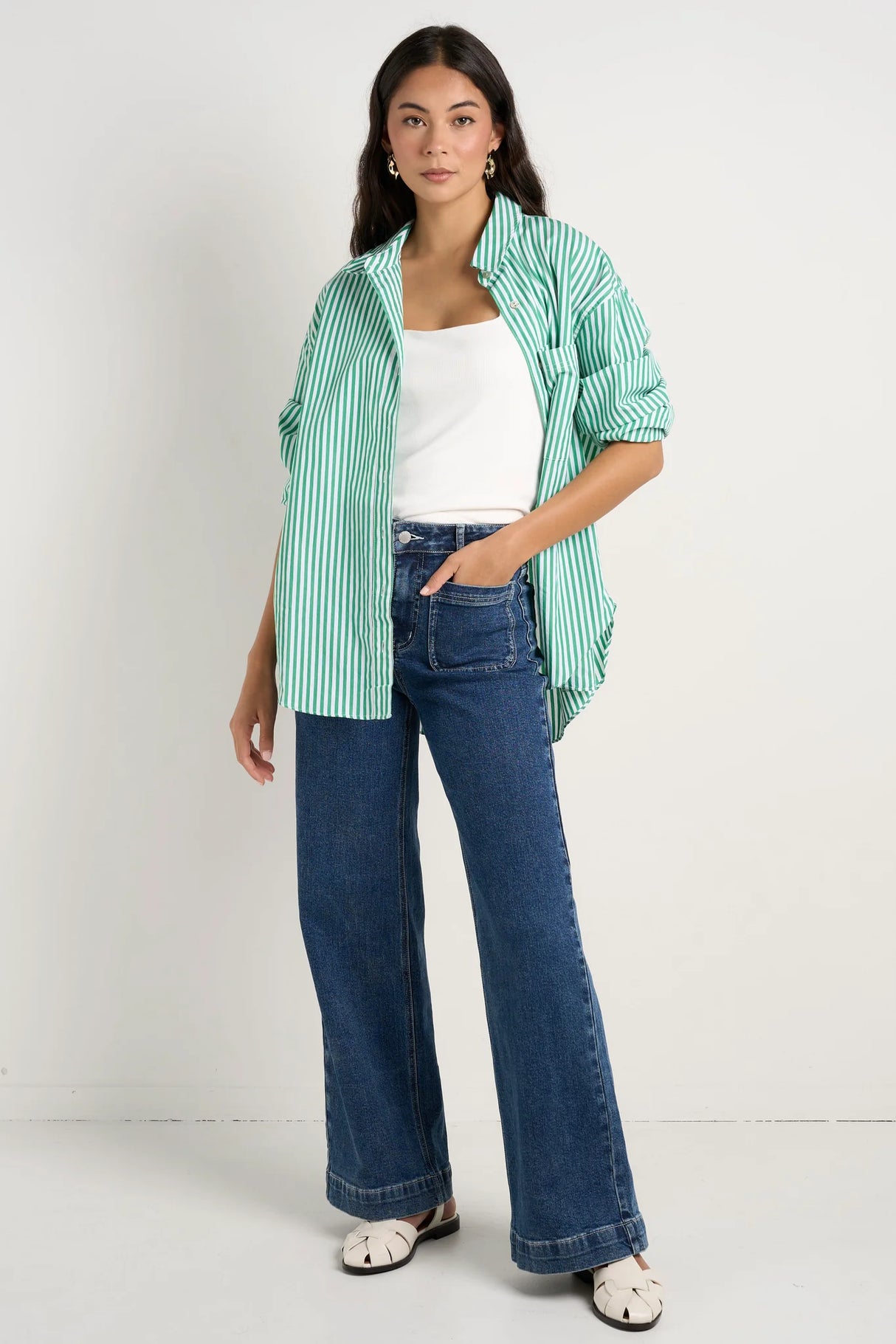 Flo & Frankie Ladies You Got This Stripe Oversized Boyfriend Shirt