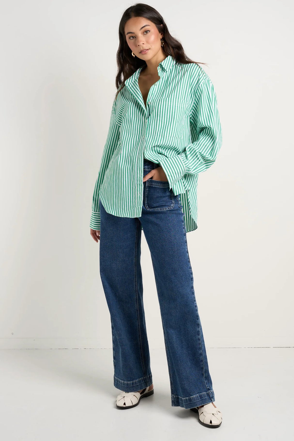 Flo & Frankie Ladies You Got This Stripe Oversized Boyfriend Shirt