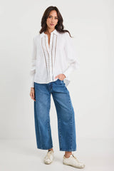 By Rosa Ladies Zinnia White Ramie Lace Trim Long Sleeve Shirt