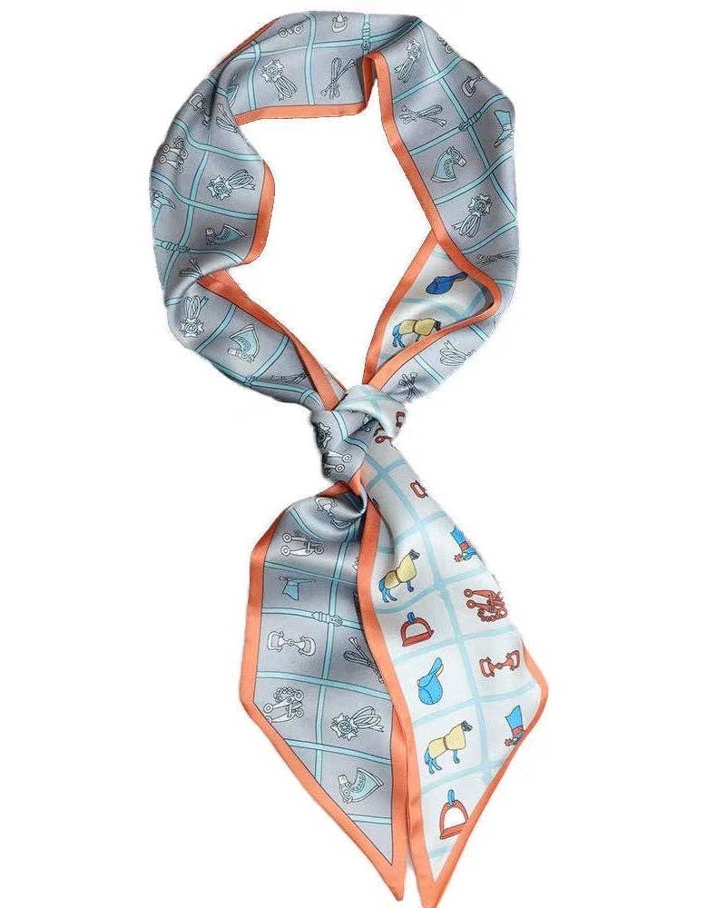 Greenwood Designs - Satin Neck Scarves & Bag Ties - Horseplay Orange/Blue