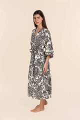 Gingerlilly Cotton Sateen Print Robe - Annie B&W Paisley