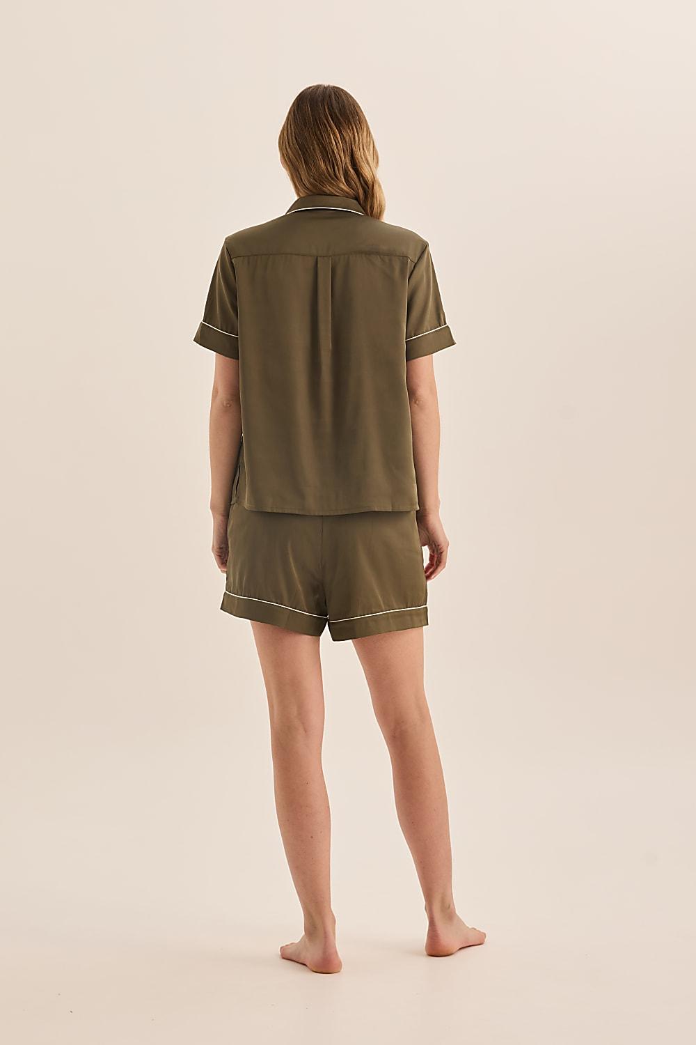 Gingerlilly - Sonia Olive Satin Short PJ Set