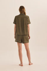 Gingerlilly - Sonia Olive Satin Short PJ Set