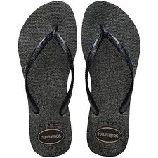 Havaianas Ladies Slim Thongs - Black Glitter