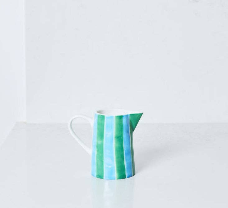 Noss and Co - Ceramic Milk Jug | Green & Cornflower Stripes