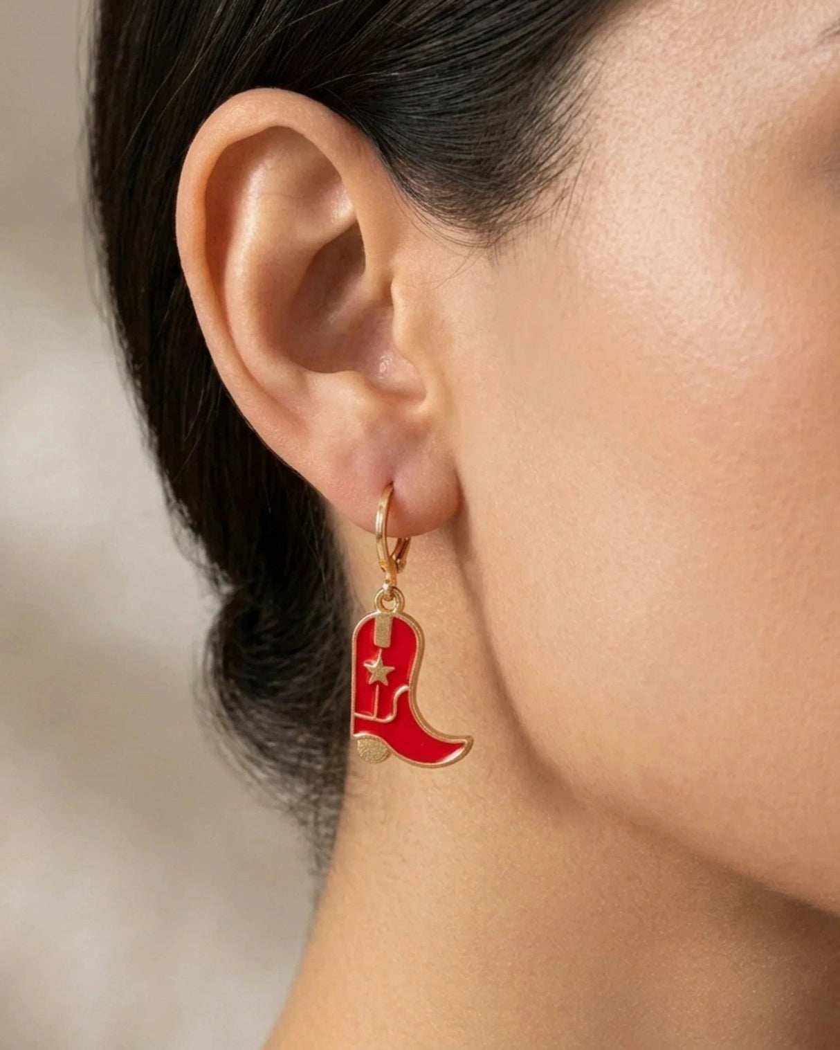 Greenwood Designs - Grace Red Enamel Cowboy Boot Dangle Earrings