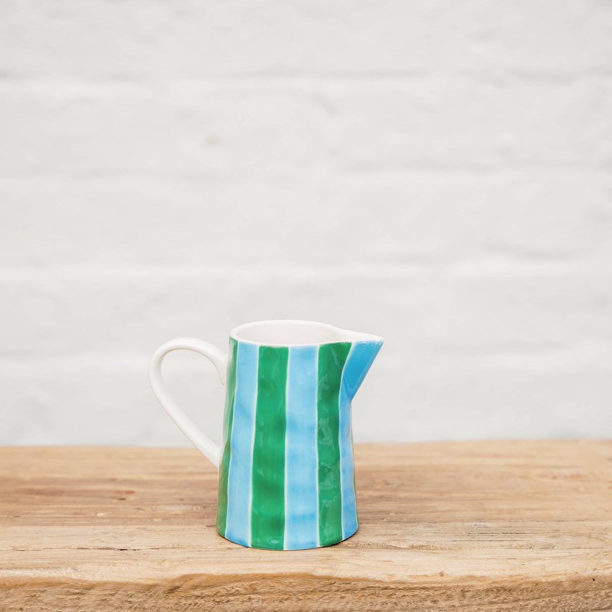 Noss and Co - Ceramic Milk Jug | Green & Cornflower Stripes
