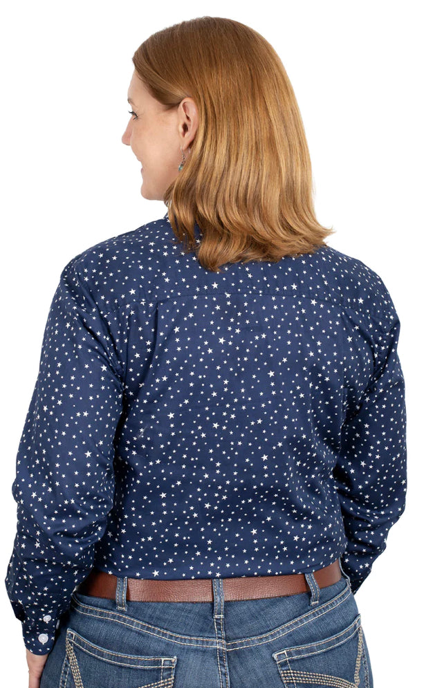 Just Country Ladies Abbey Full Button Work Shirt in Navy Star