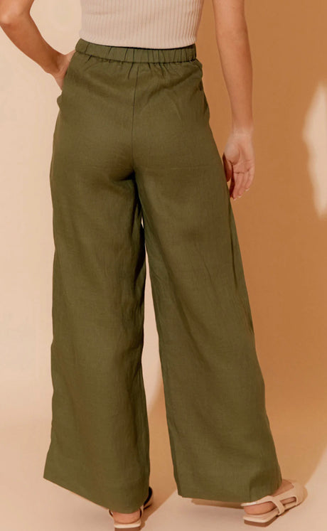 Adorne Ladies Harper Linen Pant - Khaki