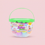 Slimy Super Buttery Dreamz green bucket on a blush-pink background