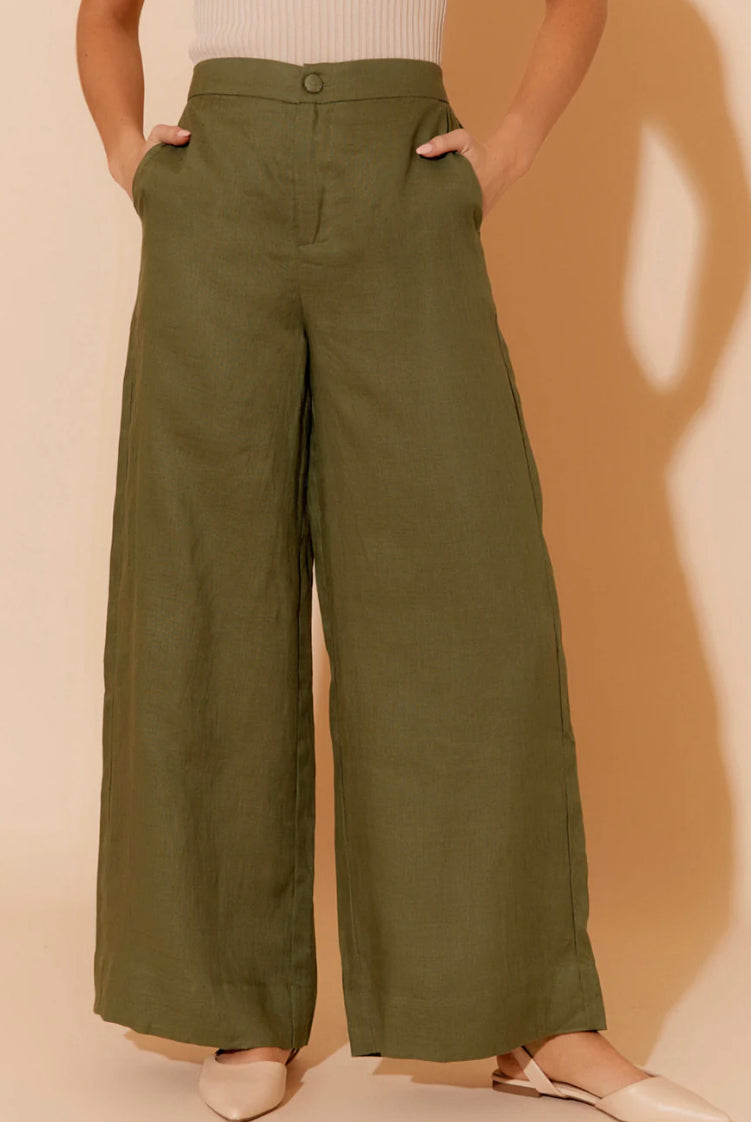 Adorne Ladies Harper Linen Pant - Khaki