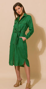Adorne Ladies Petrine Stitch Linen Dress in Green