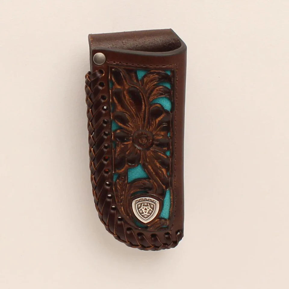 Ariat Knife Sheath Floral Emboss Turquoise Underlay Brown