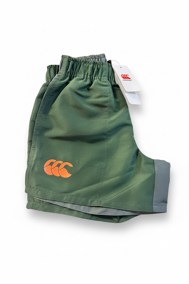 Close detail of Canterbury kids Harletic shorts on a plain white background