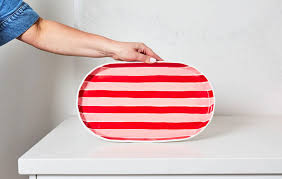 Noss and Co - Oval Ceramic Platter | Pink & Red Stripe