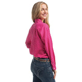 Just Country Women's Abbey Full Button Print Workshirt - Raspberry & White Polka Dots