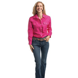 Just Country Women's Abbey Full Button Print Workshirt - Raspberry & White Polka Dots