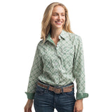 Just Country Women's Abbey Full Button Print Workshirt - White & Eucalyptus Tile