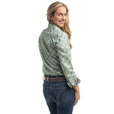 Just Country Women's Abbey Full Button Print Workshirt - White & Eucalyptus Tile