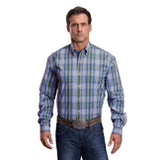 Men's Stetson Long Sleeve Blue Plaid Button Down Shirt 11-001-0579-4029
