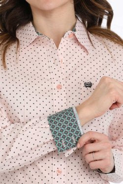 Cinch Ladies Geometic Print Button Down Western Shirt - Pink
