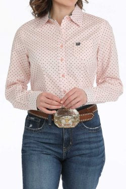 Cinch Ladies Geometic Print Button Down Western Shirt - Pink