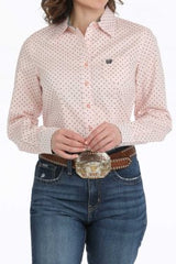 Cinch Ladies Geometic Print Button Down Western Shirt - Pink