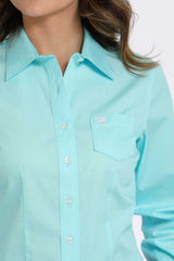 Cinch Ladies Soild Button Down Western Shirt - Turquoise