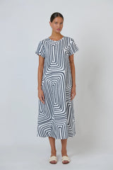 Naturals By O&j A-line Linen Midi Dress in Maze