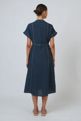 Naturals By O&j Button-through Linen Dress in Gunsmoke