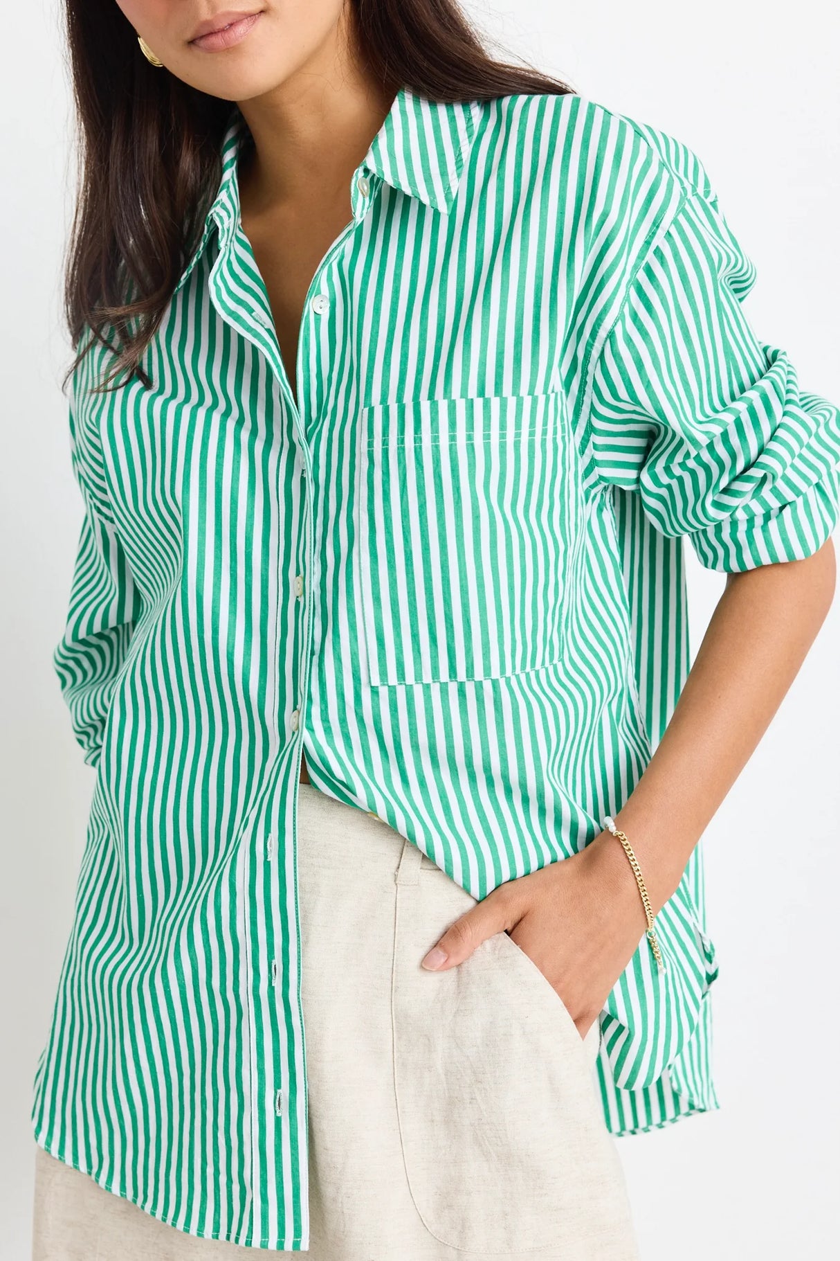 Flo & Frankie Ladies You Got This Stripe Oversized Boyfriend Shirt