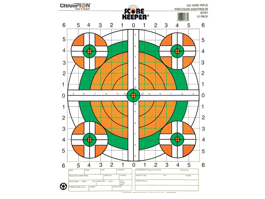 Champion Score Keeper 100 Yard Sight-In Rifle Target 14" x 18" Paper Fluorescent Orange/Green Bull