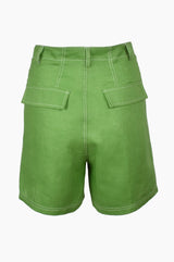 Adorne Ladies Gabriella Stitch Linen Shorts - Green