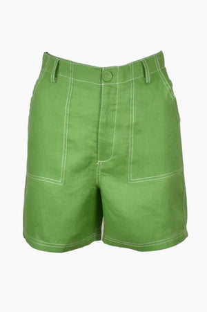 Adorne Ladies Gabriella Stitch Linen Shorts - Green