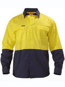 Bisley Mens BS6267 Full Button 2 tone Hi Vis Drill shirt long sleeve
