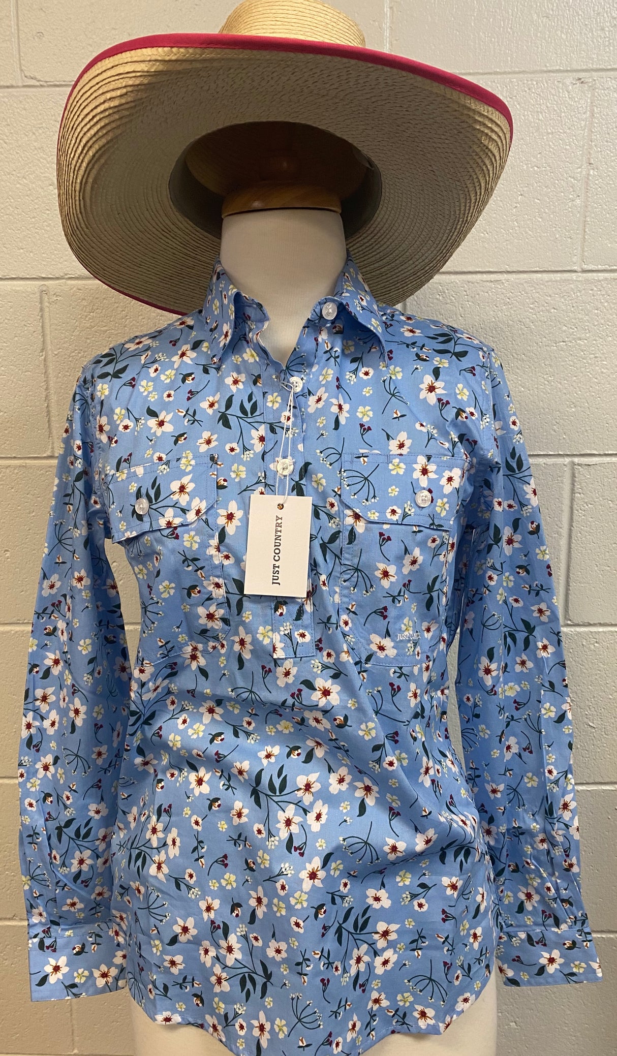 Just Country Ladies Georgie 1/2 button shirt Blue Floral