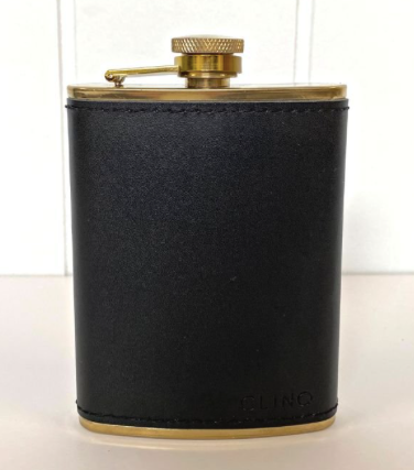 Clinq Brass & Leather  Hip Flask 240ml