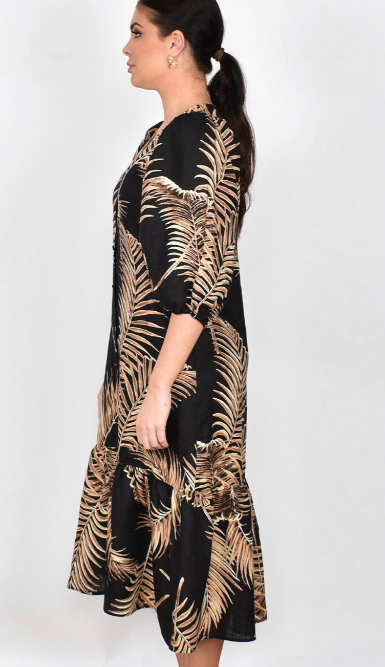 Adorne Lillian Palm Print Linen Midi Dress