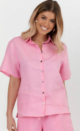 Adorne Blaine Box Shirt in Stripes & Pink