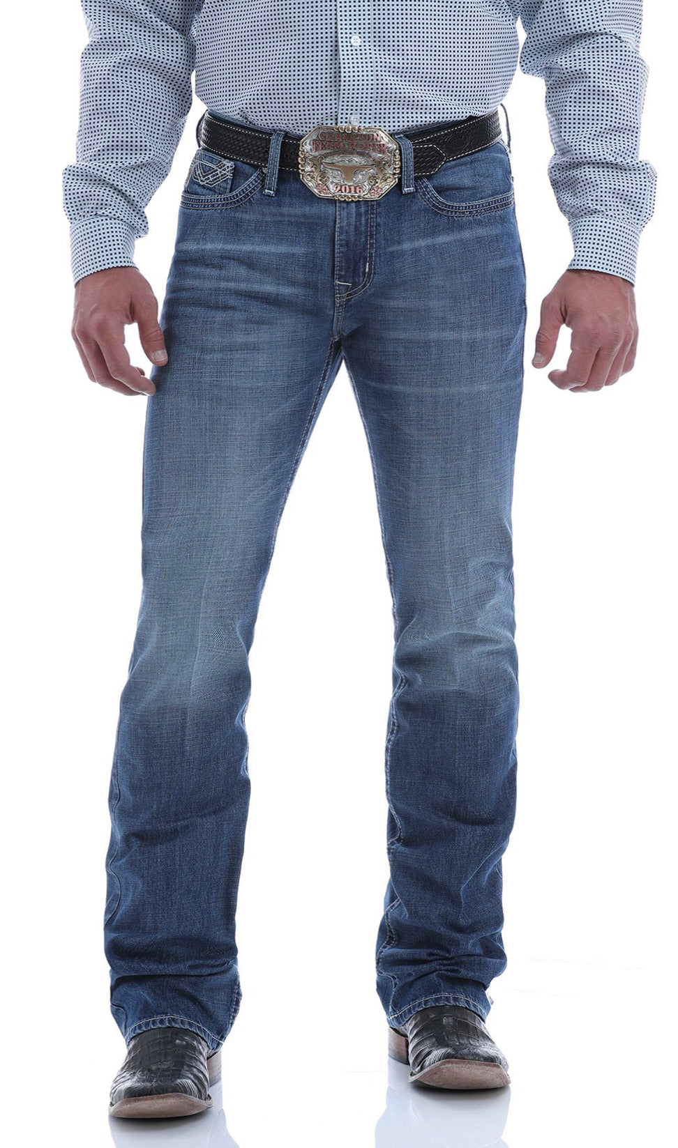 Cinch Mens Ian Slim Fit October Jean in Medium Stonewashed.