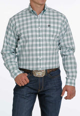 Cinch Mens Turquoise and White Plaid Shirt MTW1105264