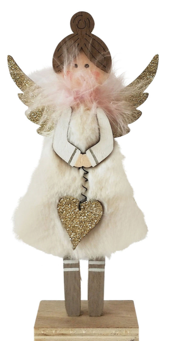 Fluffy Angel Standing Decoration White