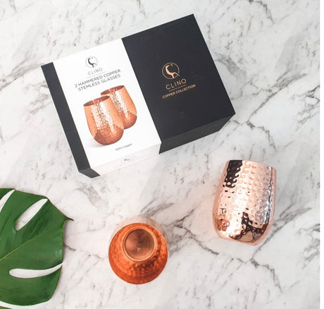 CLINQ Hammered Copper Stemless Glasses 2 Pack